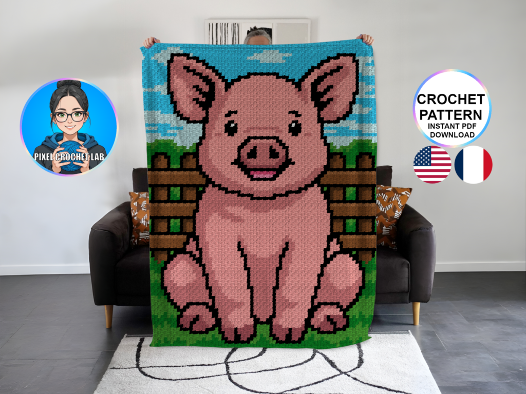 Cochon - patron de couverture C2C au crochet