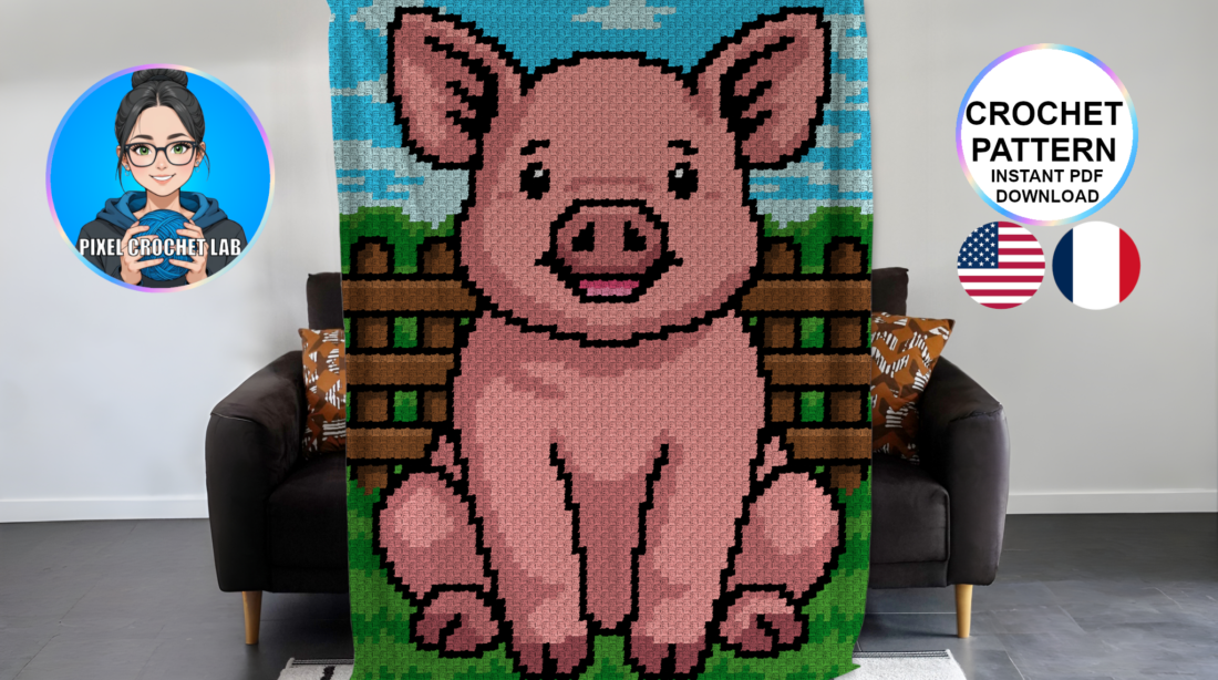Cochon - patron de couverture C2C au crochet