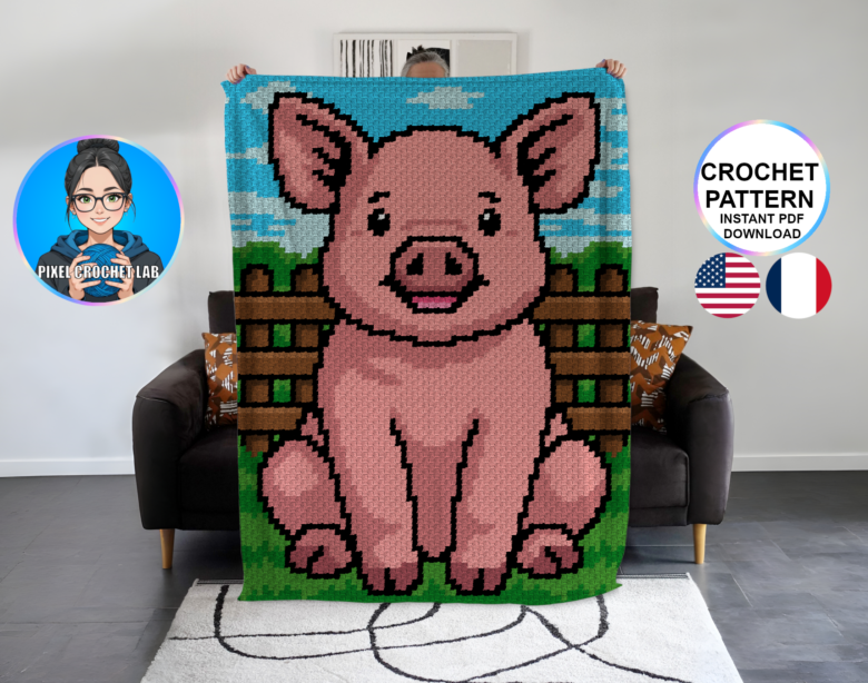 Cochon - patron de couverture C2C au crochet