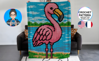Flamant rose – patron de couverture C2C au crochet