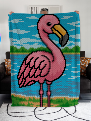 Flamant rose – patron de couverture C2C au crochet