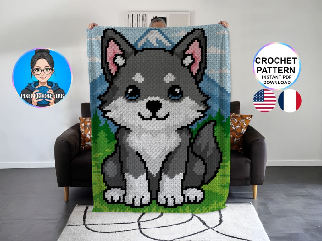 Loup - patron de couverture C2C au crochet