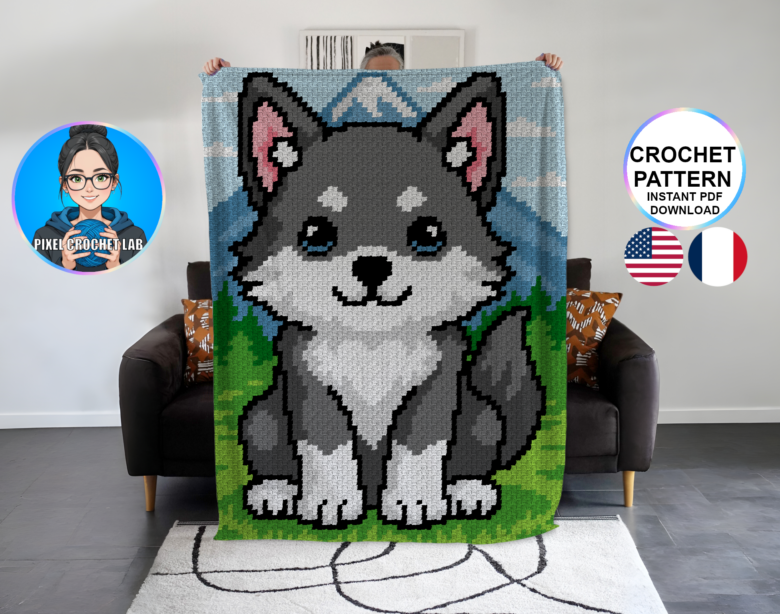 Loup - patron de couverture C2C au crochet