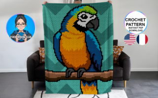 Perroquet – patron de couverture C2C au crochet
