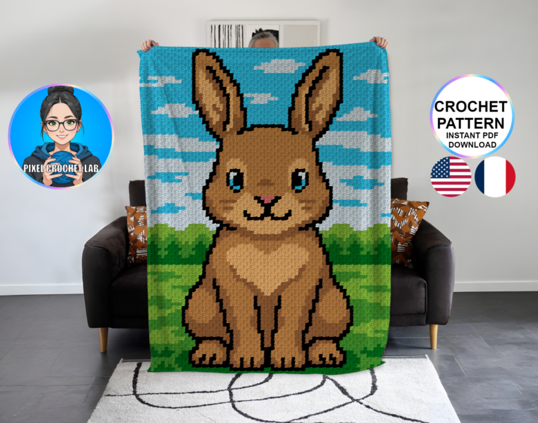 Petit lapin - patron de couverture C2C au crochet