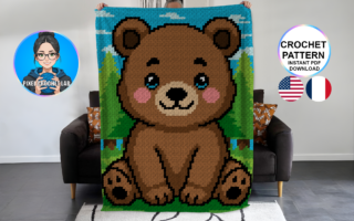 Petit ours brun – patron de couverture C2C au crochet