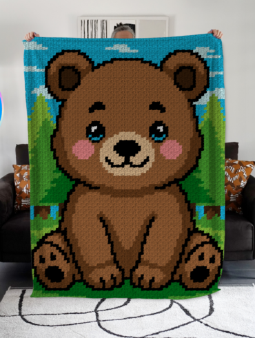 Petit ours brun – patron de couverture C2C au crochet