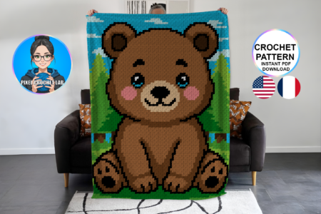 Petit ours brun – patron de couverture C2C au crochet