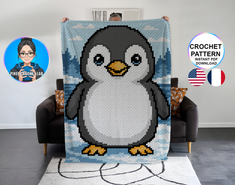 Pingouin - patron de couverture C2C au crochet