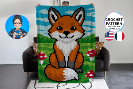 Renard roux - patron de couverture C2C au crochet