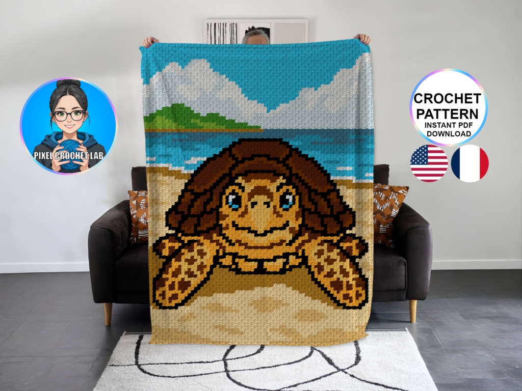 Tortue de mer - patron de couverture C2C au crochet