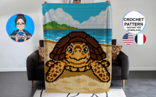 Tortue de mer - patron de couverture C2C au crochet