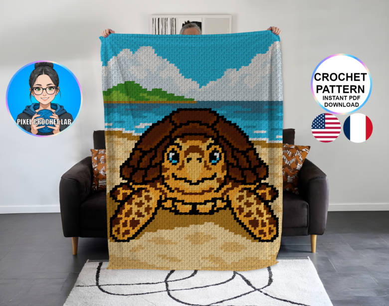 Tortue de mer - patron de couverture C2C au crochet