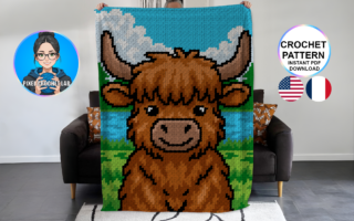 Vache des Highlands - patron de couverture C2C au crochet