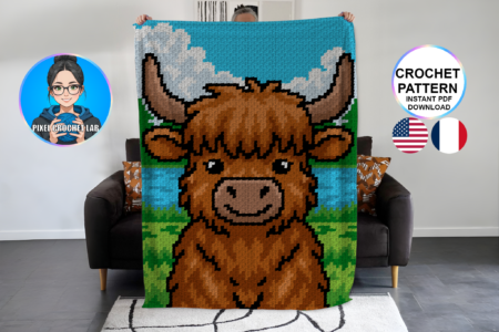 Vache des Highlands - patron de couverture C2C au crochet