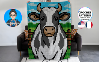 Vache - patron de couverture C2C au crochet