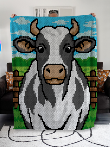 Vache - patron de couverture C2C au crochet