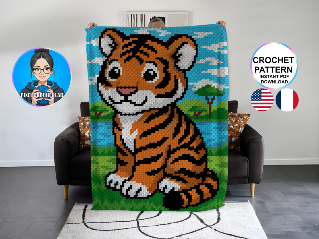 Bébé tigre - patron de couverture C2C au crochet