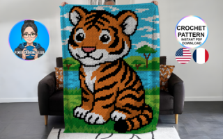 Bébé tigre - patron de couverture C2C au crochet