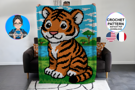 Bébé tigre - patron de couverture C2C au crochet