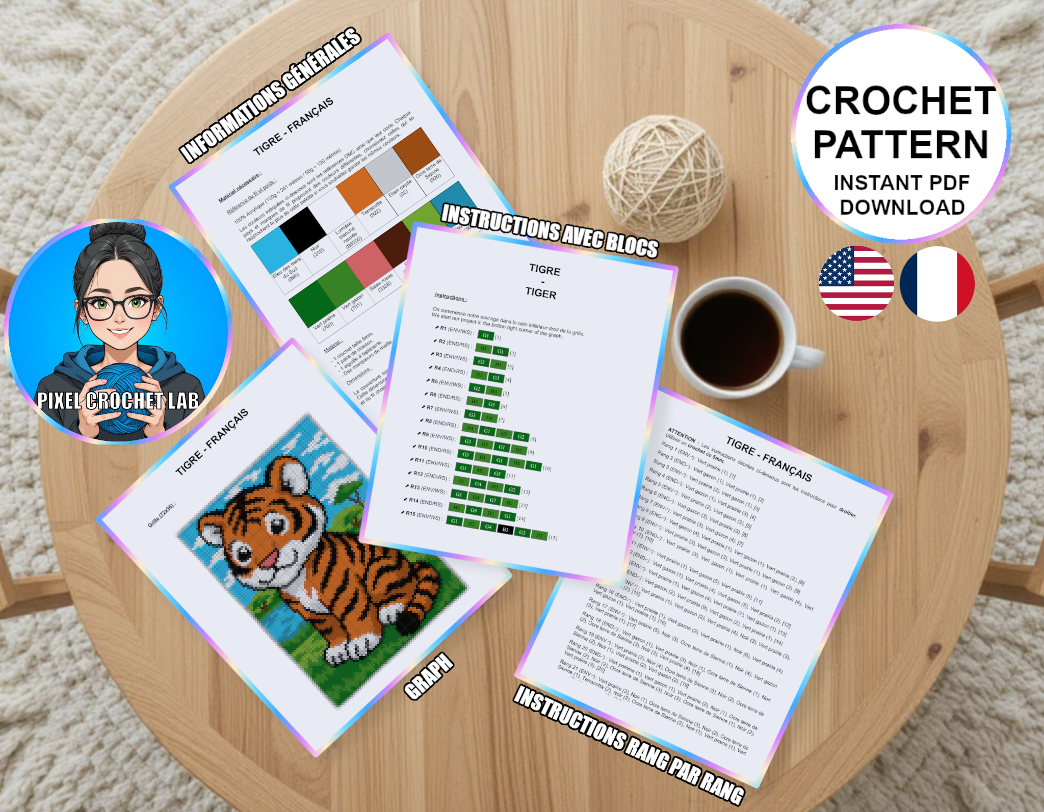 Bébé tigre - patron de couverture C2C au crochet