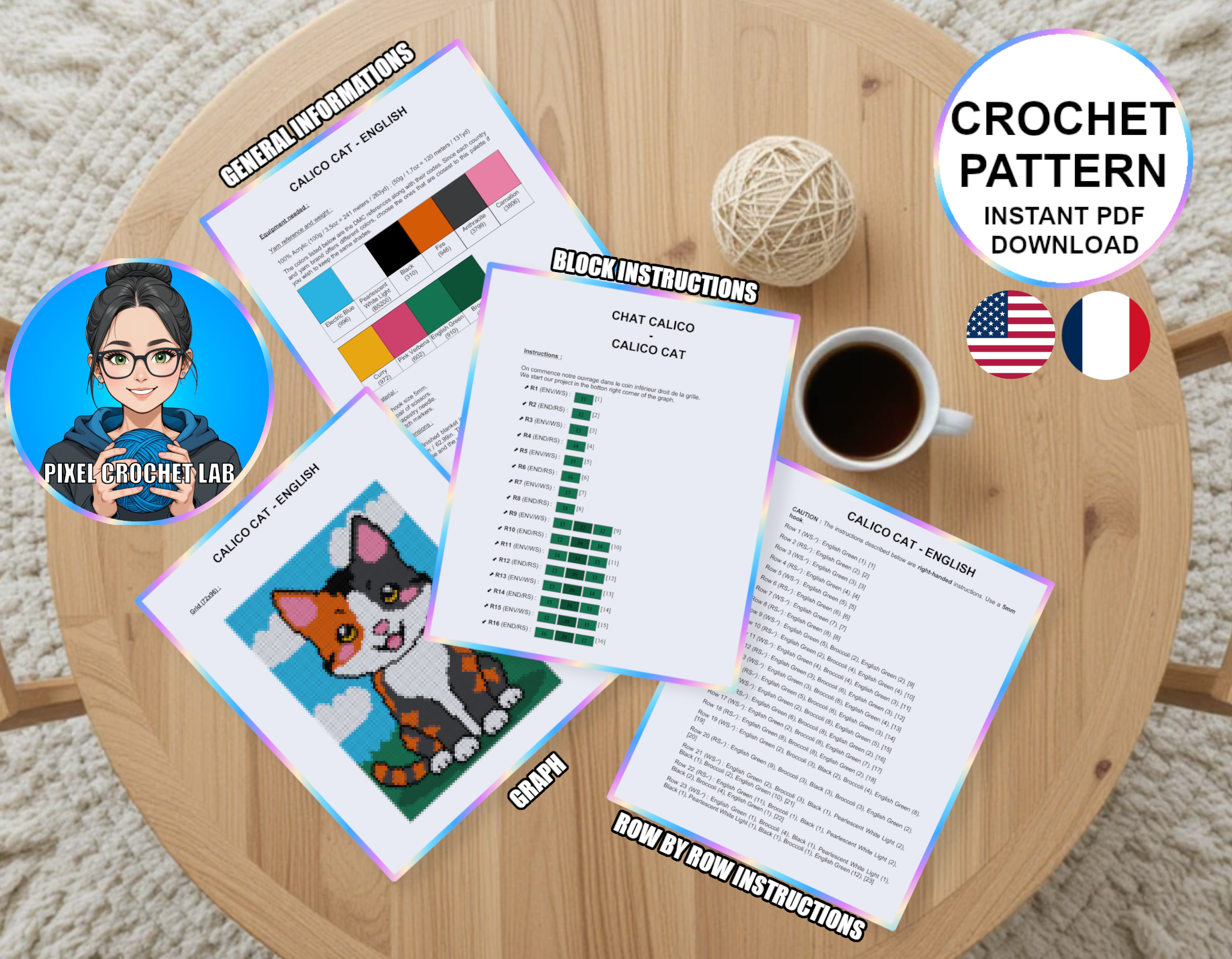 Calico Cat – C2C Crochet Blanket Pattern - Pixel Crochet Lab by Julie