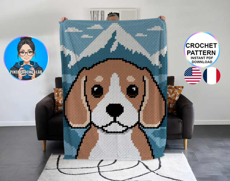 Chien Beagle - patron de couverture C2C au crochet