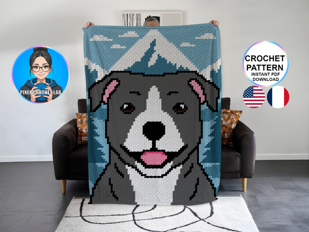 Chien Staffie - patron de couverture C2C au crochet