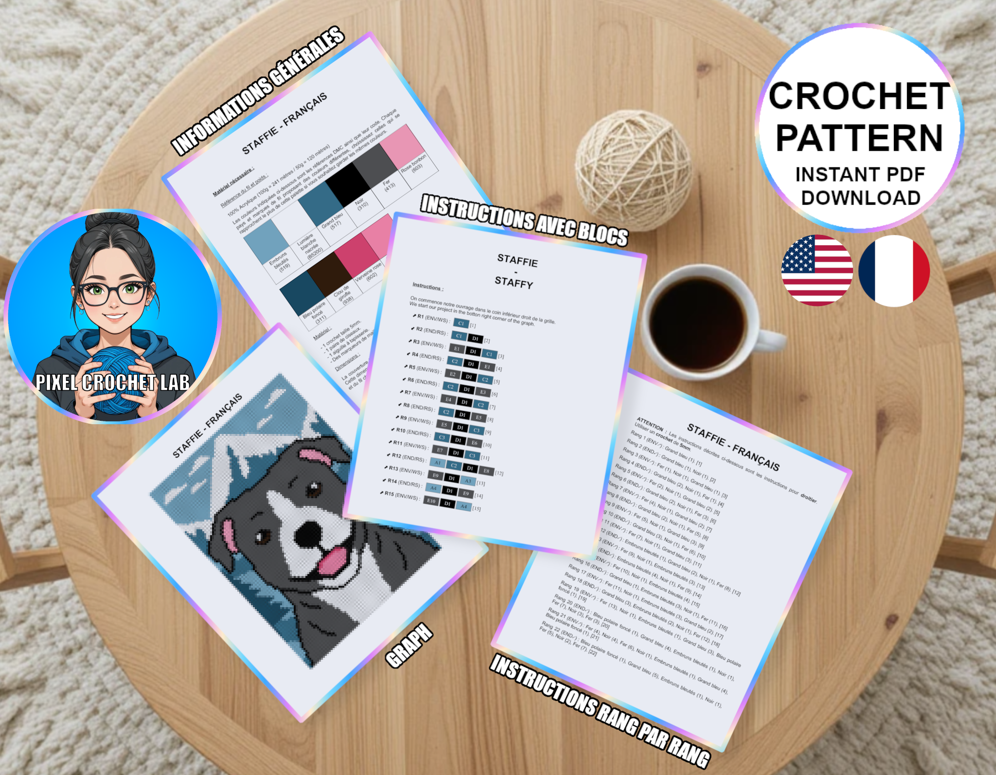 Chien Staffie - patron de couverture C2C au crochet