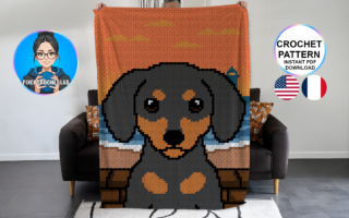 Chien Teckel - patron de couverture C2C au crochet