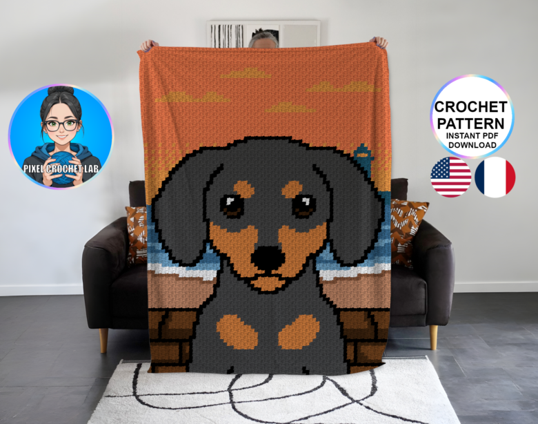 Chien Teckel - patron de couverture C2C au crochet