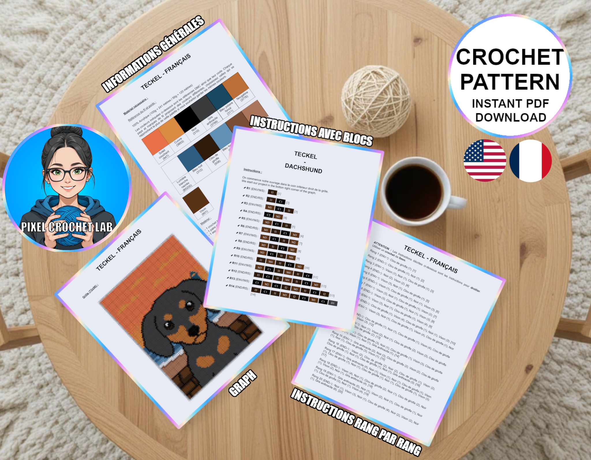 Chien Teckel - patron de couverture C2C au crochet