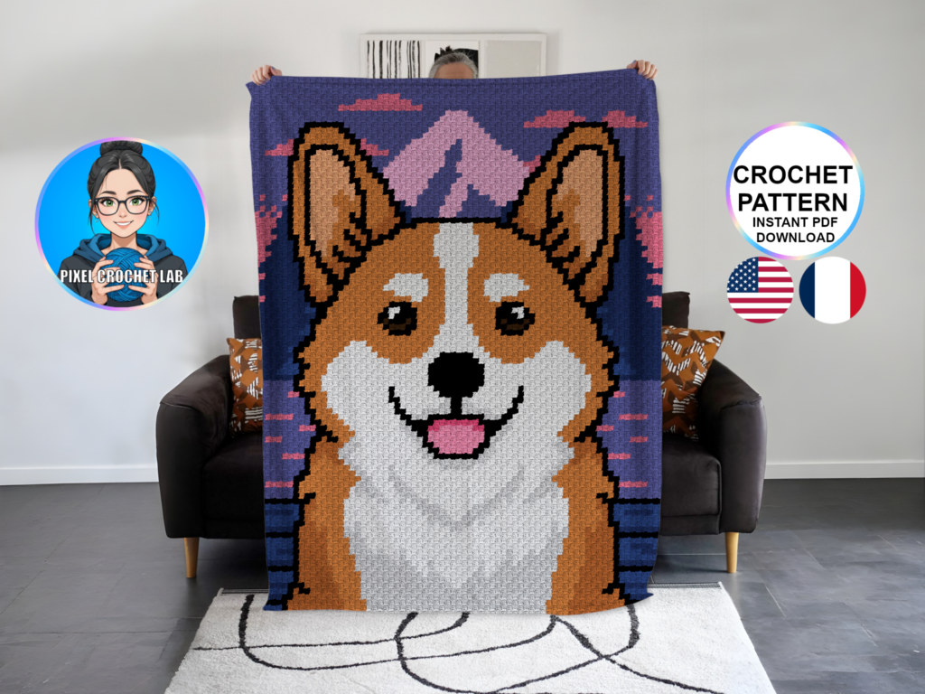 Chien Welsh Corgi - patron de couverture C2C au crochet
