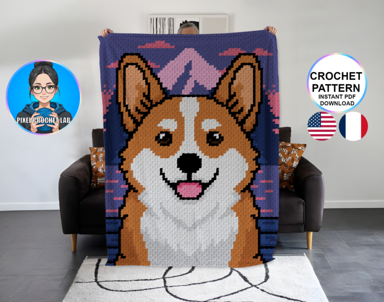 Chien Welsh Corgi - patron de couverture C2C au crochet