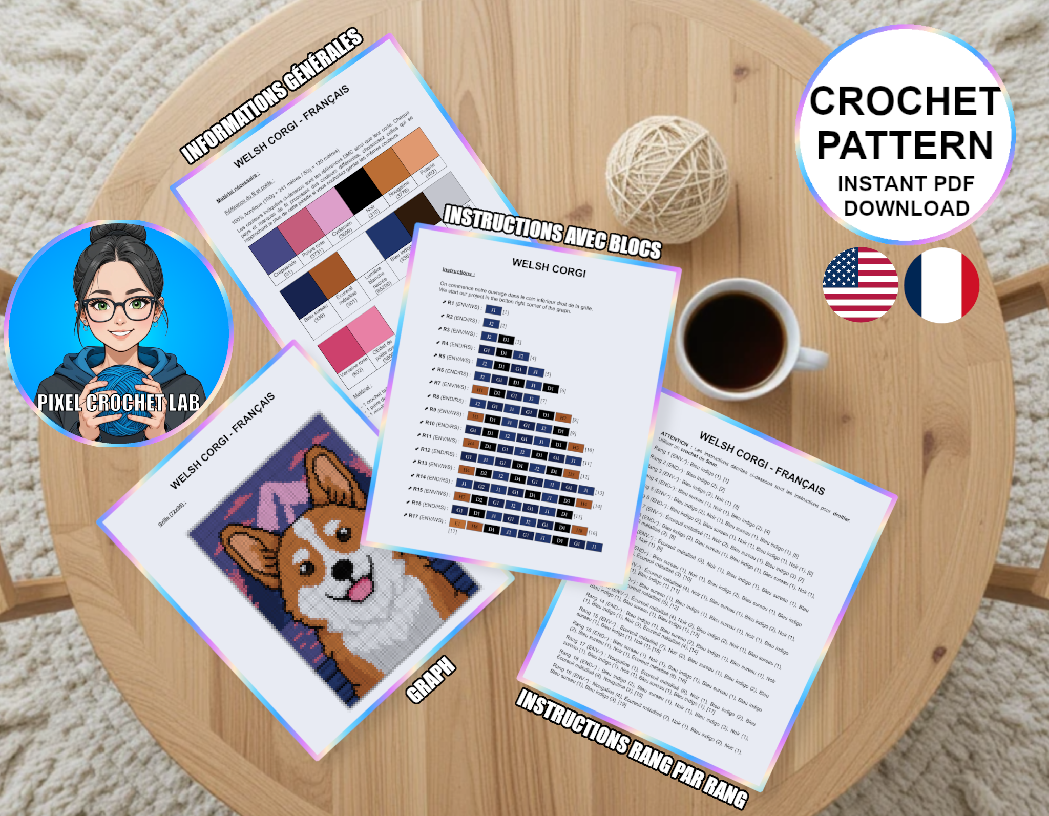 Chien Welsh Corgi - patron de couverture C2C au crochet