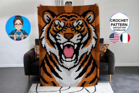 Tête de tigre - patron de couverture C2C au crochet