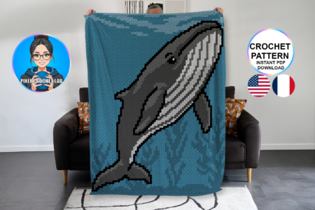 Baleine bleue - patron de couverture C2C au crochet