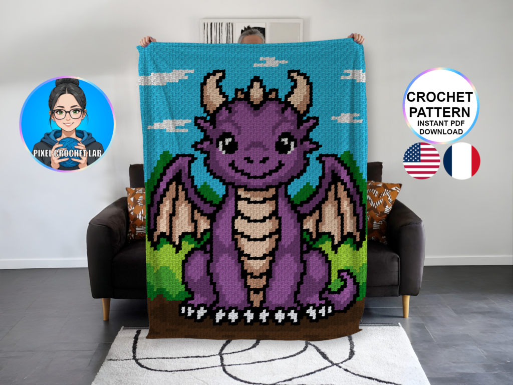 Bébé dragon - patron de couverture C2C au crochet
