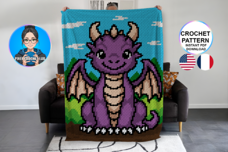 Bébé dragon - patron de couverture C2C au crochet
