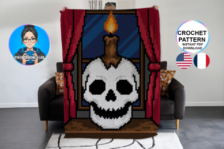 Bougeoir tête de mort - patron de couverture C2C au crochet