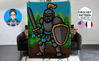 Chevalier en pixel art - patron de couverture C2C au crochet