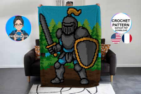 Chevalier en pixel art - patron de couverture C2C au crochet