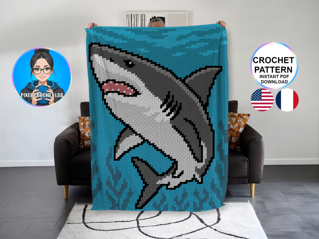 Grand requin blanc - patron de couverture C2C au crochet