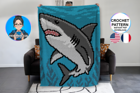 Grand requin blanc - patron de couverture C2C au crochet
