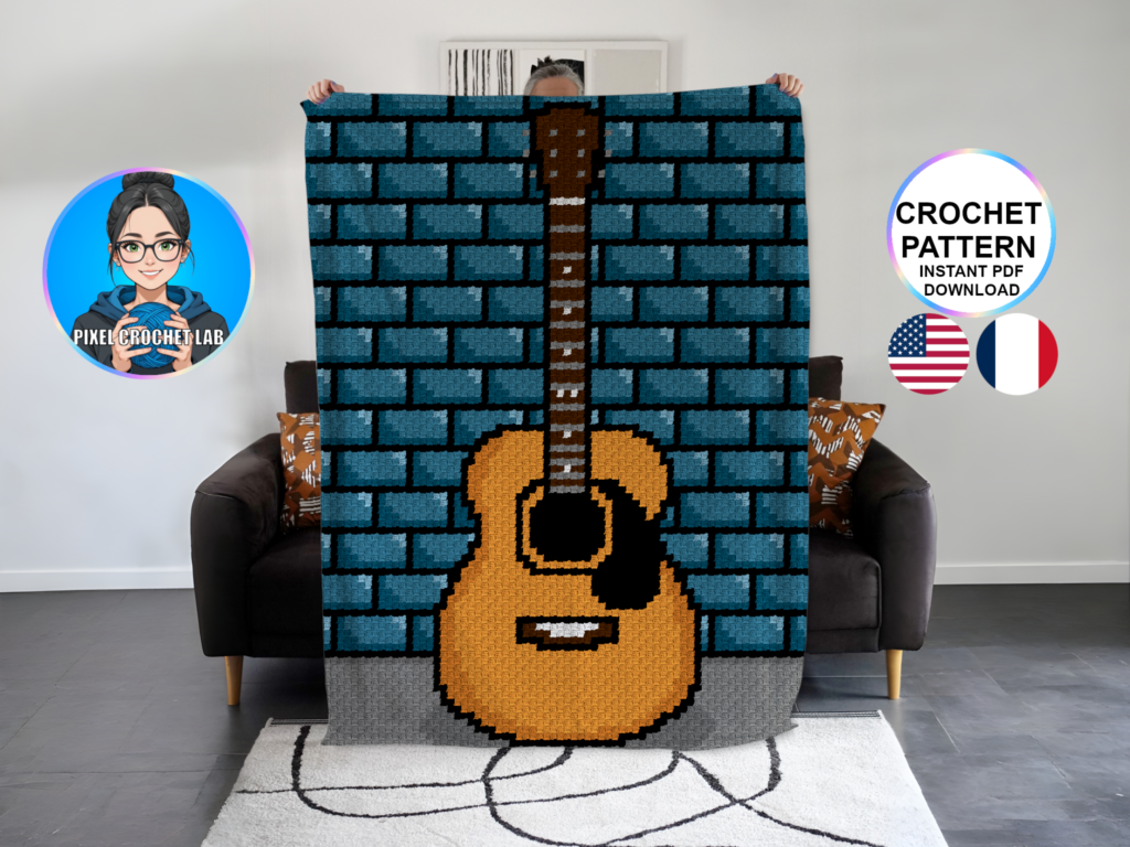 Guitare acoustique folk - patron de couverture C2C au crochet