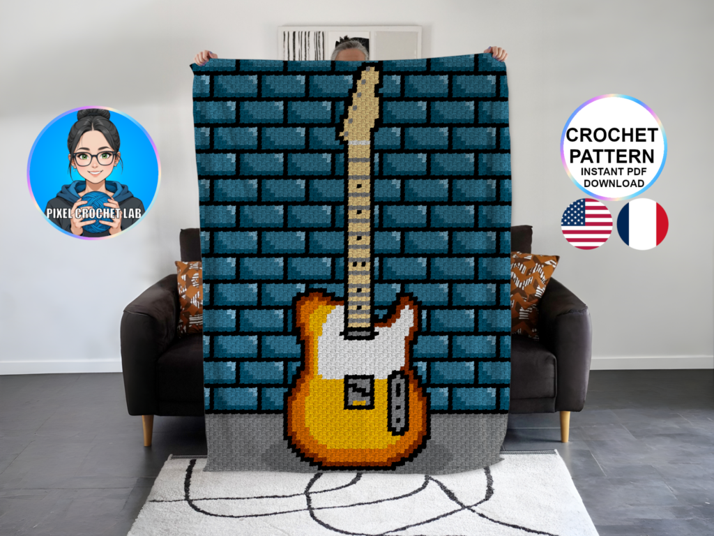 Guitare électrique country rock - patron de couverture C2C au crochet