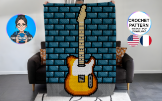 Guitare électrique country rock - patron de couverture C2C au crochet