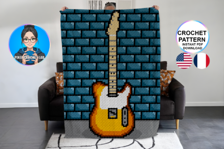 Guitare électrique country rock - patron de couverture C2C au crochet