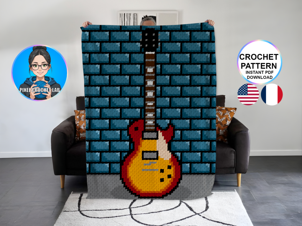 Guitare électrique single cut - patron de couverture C2C au crochet