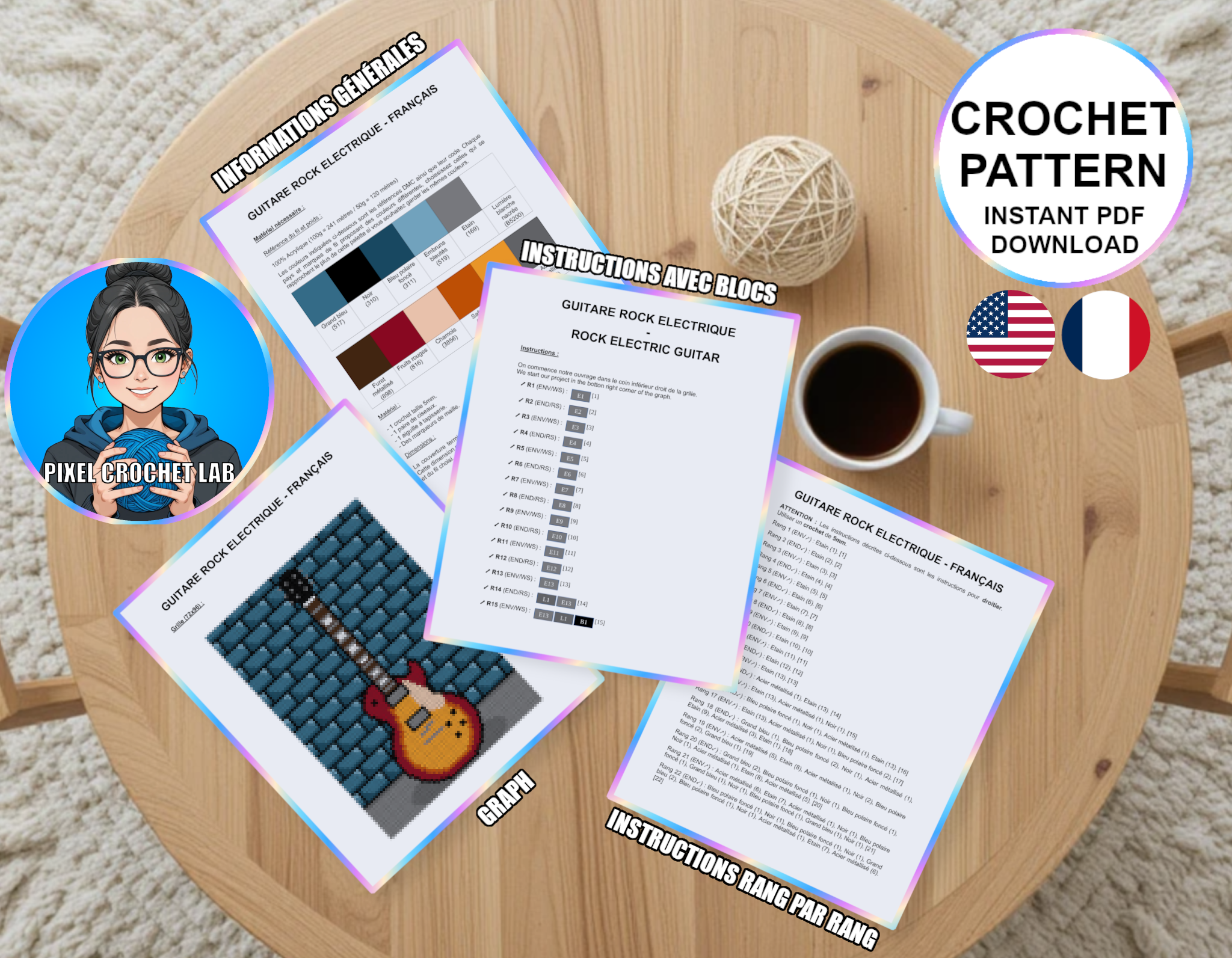 Guitare électrique single cut - patron de couverture C2C au crochet
